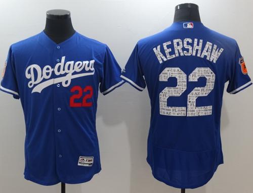 Dodgers #22 Clayton Kershaw Blue Spring Training Authentic Flex Base Stitched MLB Jersey - Click Image to Close
